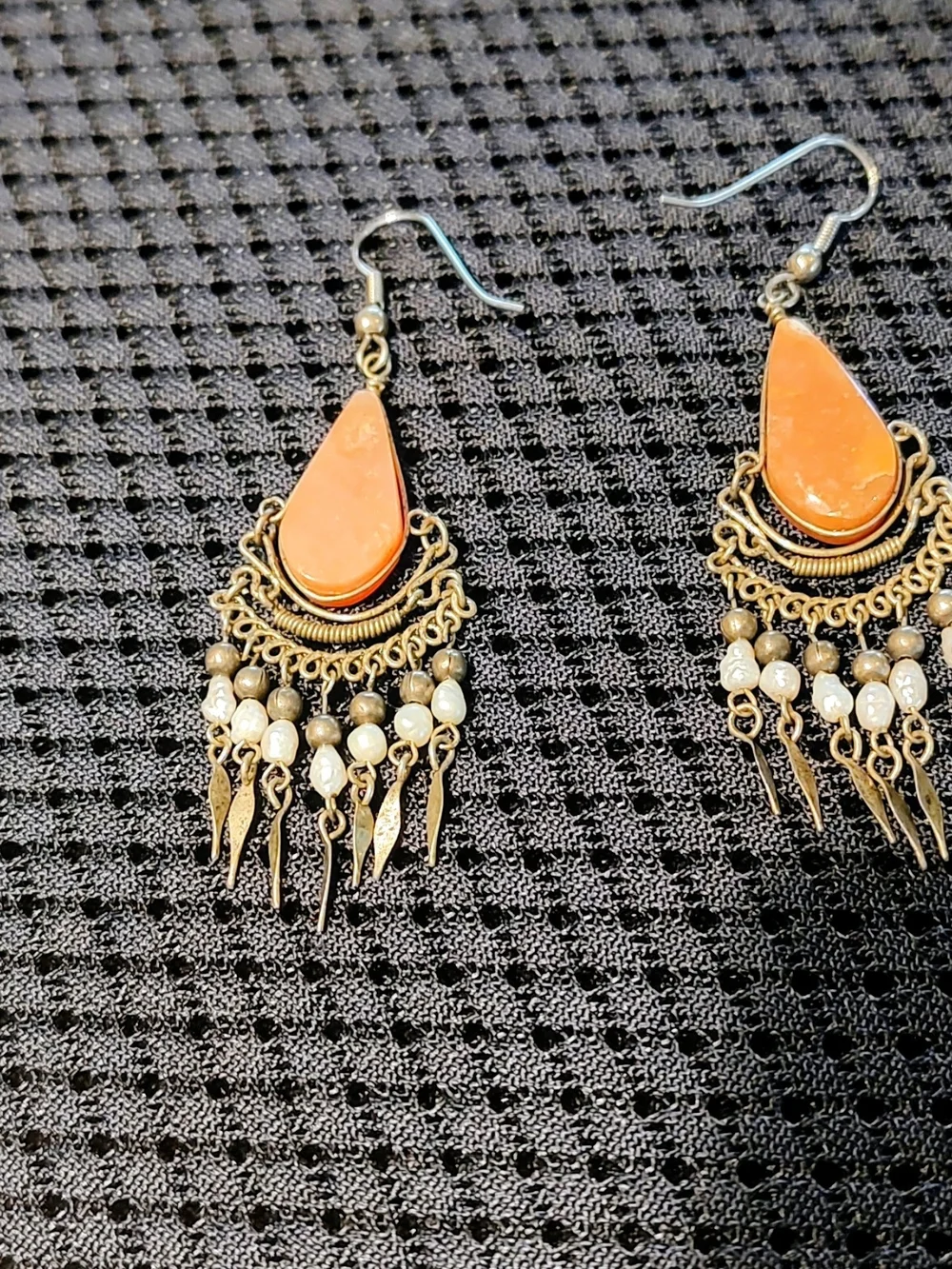Bohemian Orange/Peachy Teardrop Dangle Earrings